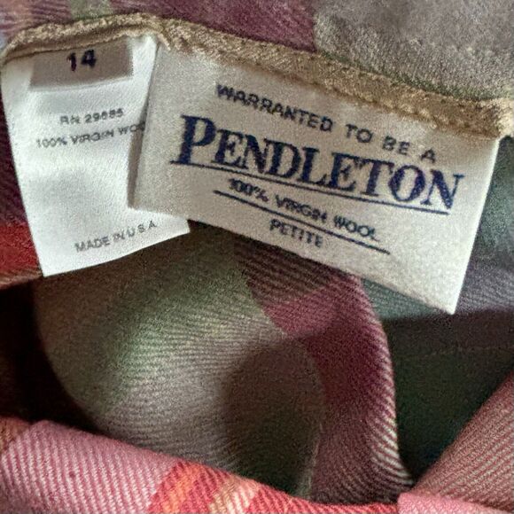 Vintage 90s Pendleton Size 14 Petite Blue Pink Plaid 100% Wool Pleated Skirt USA - Picture 3 of 3